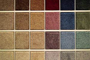 Samples of carpet patches in various colors